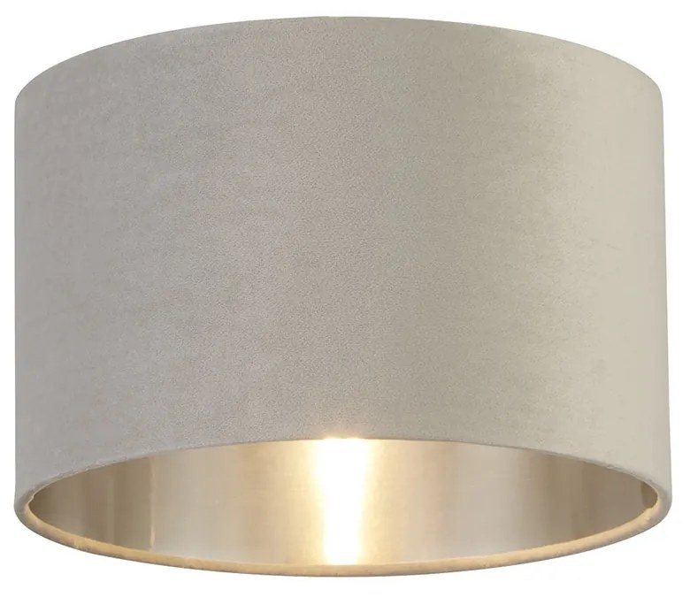Paralume Contemporaneo Tamburo Acciaio Grigio Velluto Grigio 1 Luce D28Cm