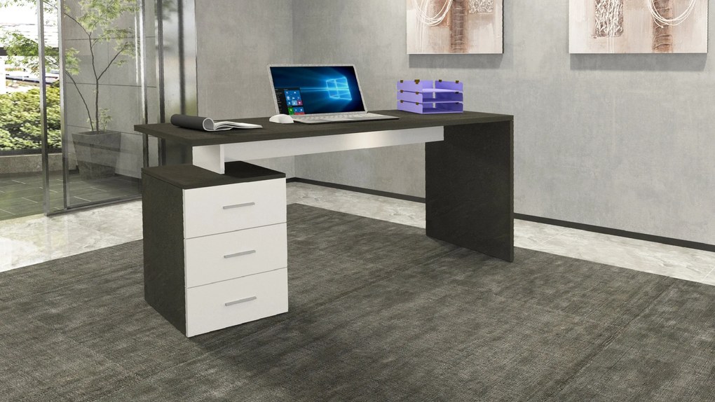 Scrivania New Selina da 160 cm in Legno con 3 cassetti - design moderno, Report-bianco lucido