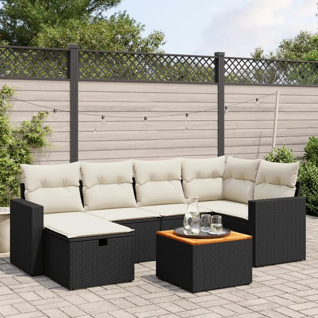 Set divani da giardino con cuscini 7pz nero polyrattan