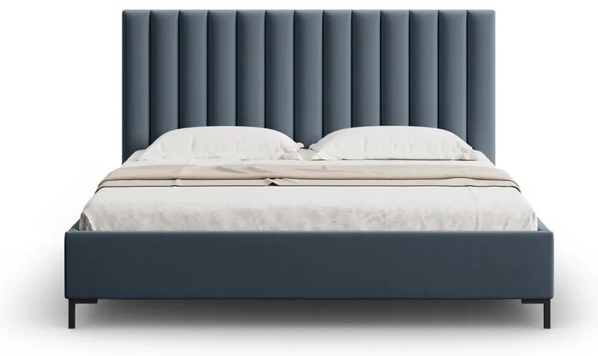 Letto matrimoniale imbottito blu scuro con contenitore con griglia 140x200 cm Casey - Mazzini Beds