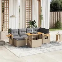 Set Divani da Giardino 7 pz con Cuscini Beige in Polyrattan 3273621