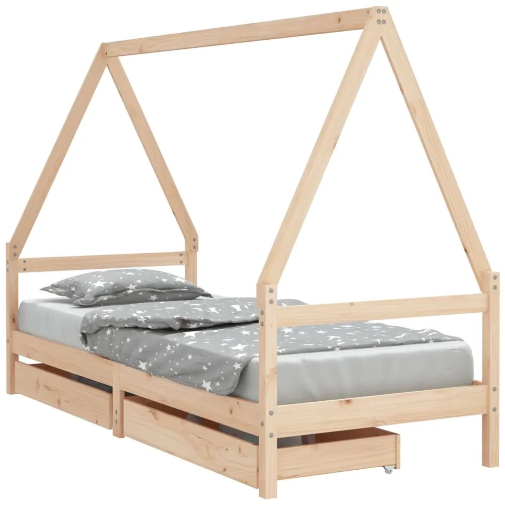 Giroletto bambini con cassetti 90x200 cm legno massello di pino