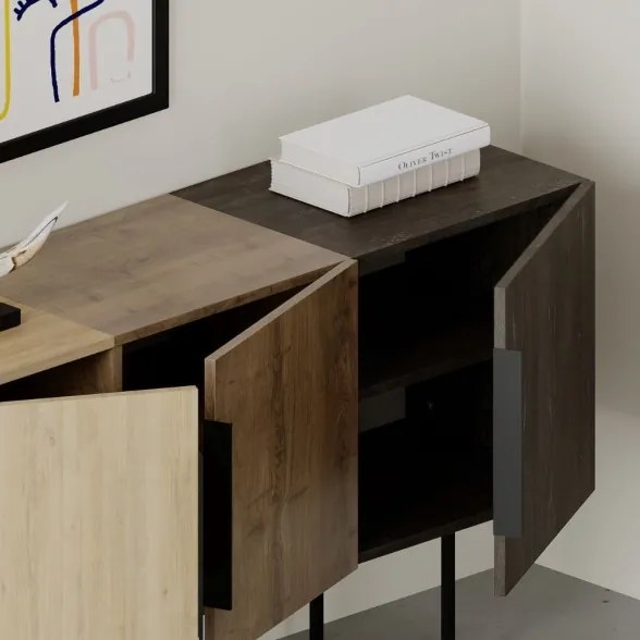 Madia Moderna 3 Ante 150 Cm Tricolore Rovere Noce E Dark Coffee Tontini