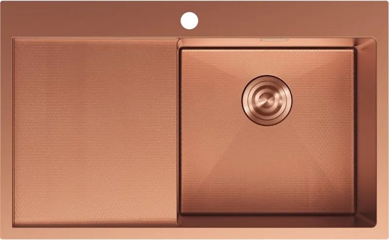Mexen Exar lavello in acciaio inox a 1 vasca con scolapiatti, destro 780 x 480 mm, rame HC - 6434781010P-65HC