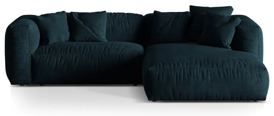 Divano angolare componibile blu scuro (con penisola a destra/con chaise lounge) con rivestimento in velluto Martina – Micadoni