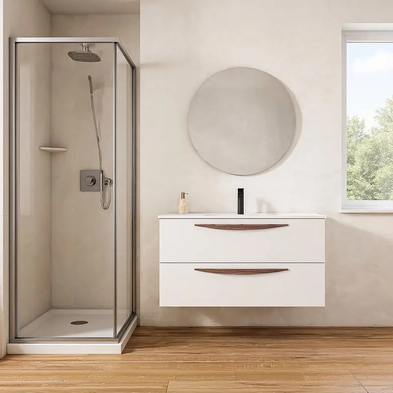 Mobile da bagno sospeso sotto lavabo L 99.5 x H 55 x P 45 cm bianco laccato opaco, 2 cassetti VISOBATH Arco