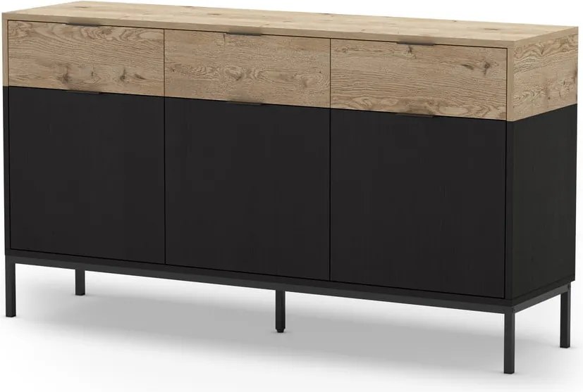 Cassettiera bassa in rovere decorata in nero e naturale 150x80 cm Marion - Marckeric