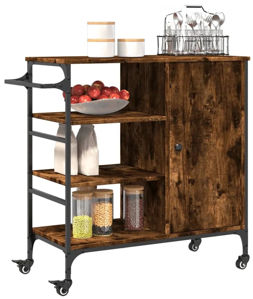 Carrello cucina rovere fumo 87,5x38,5x84,5 cm legno multistrato