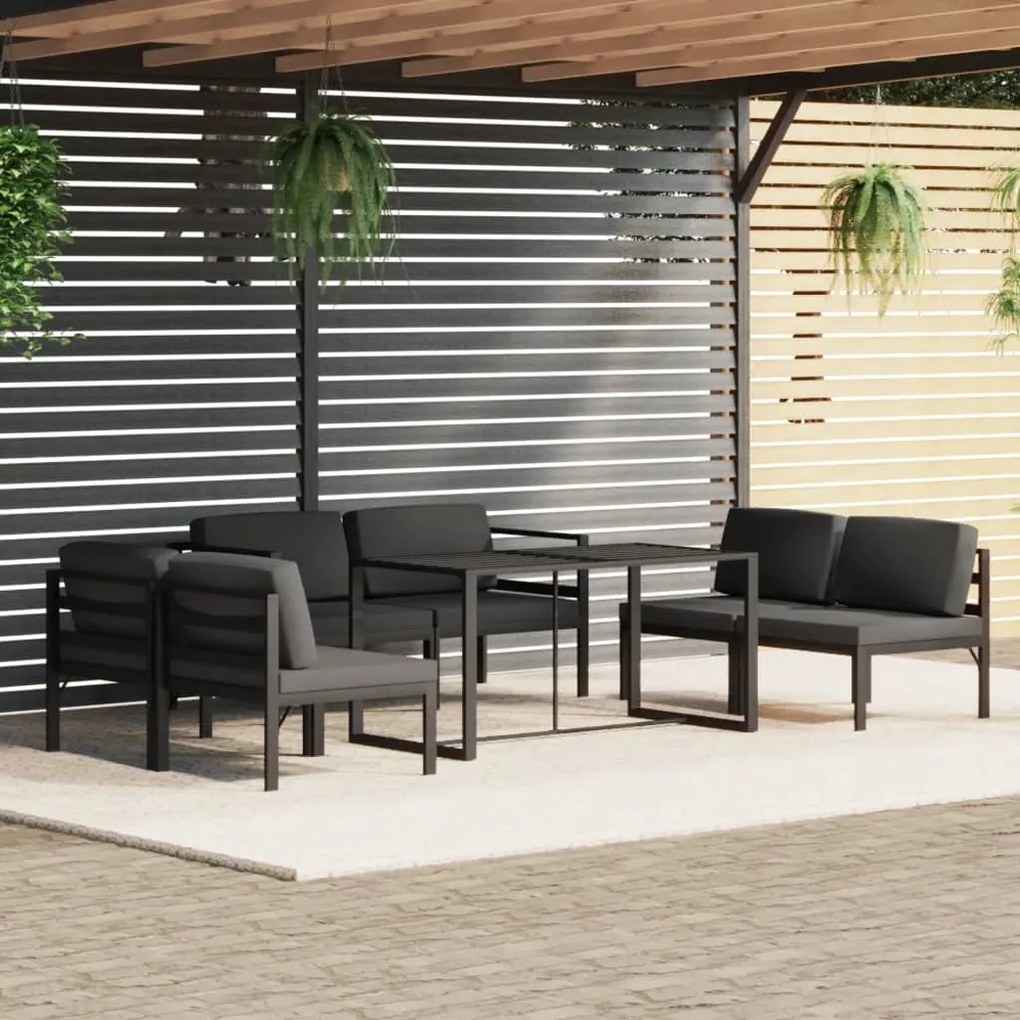 Set divani da giardino 7 pz con cuscini in alluminio antracite