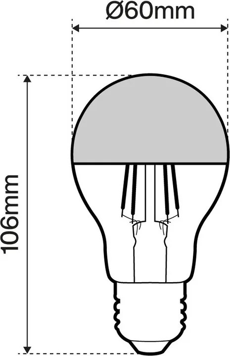Lampada LED E27 6W a Filamento con Riflettore Cromato No Flickering - A60 Colore Bianco Caldo 2.700K
