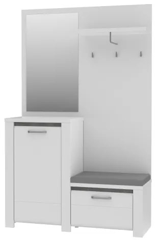 Parete attrezzata per ingresso con specchio HIRO bianco/grigio