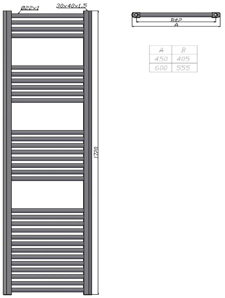 New line k40 radiatore scaldasalviette 45X172 cm  776w 31 tubi interasse 405 mm in ottone bianco