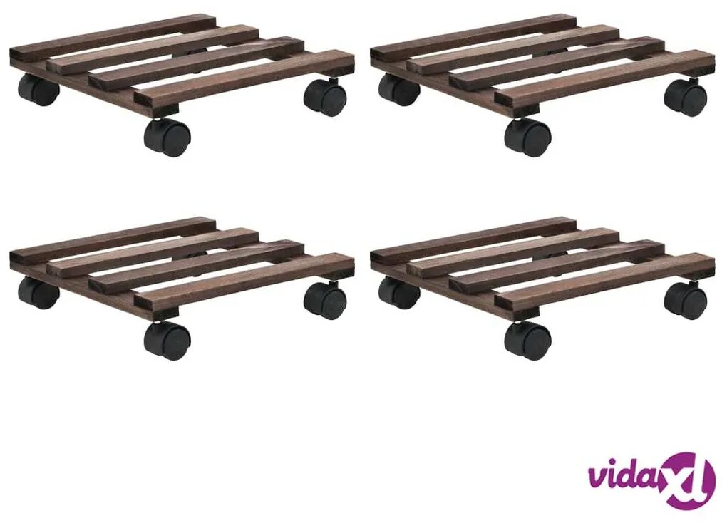 vidaXL Pedane con Ruote per Piante 4 pz in Legno di Cedro 25x25 cm