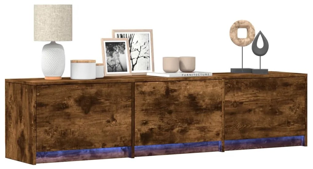 Mobile Porta Tv Con Led Rovere Fumo 165x34x40 Cm İn Truciolato /
