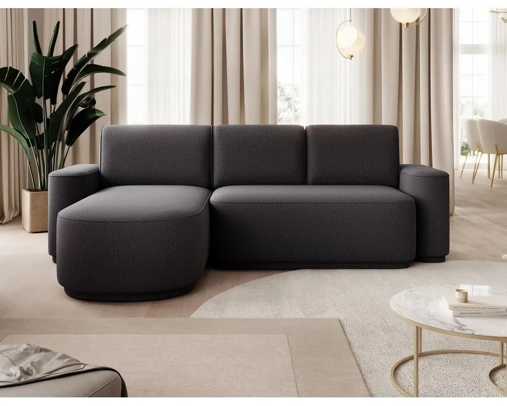 Divano angolare grigio scuro allungabile/con contenitore (con penisola a sinistra/con chaise lounge) e rivestimento in ciniglia Aurumm – ELTAP