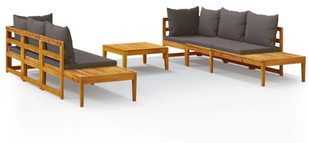 Set divani giardino 5 pz con cuscini grigio scuro legno acacia
