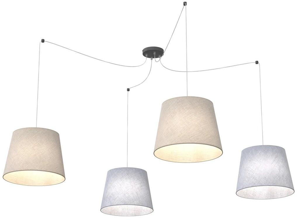 Sospensione 4 Luci Iside Con Fermacavi E Paralumi Grigio E Beige