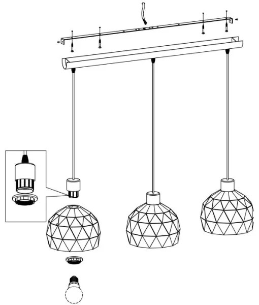 Eglo 97846 - Lampadario a sospensione con filo ROCCAFORTE 3xE14/40W/230V