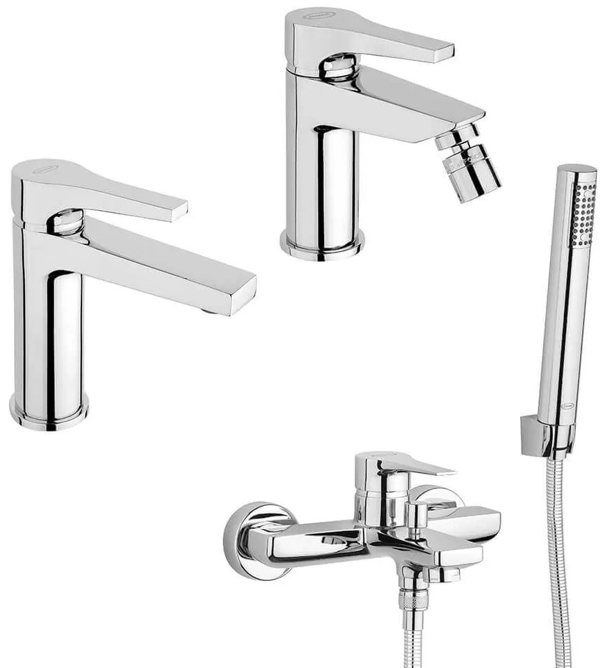 Set miscelatori lavabo + bidet + gruppo vasca Jacuzzi | rubinetteria Moonlight ottone cromato per piletta click clack