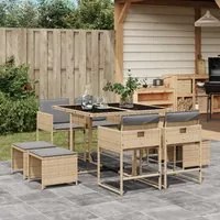 Set Pranzo da Giardino 9 pz con Cuscini Beige Misto Polyrattan 3278087