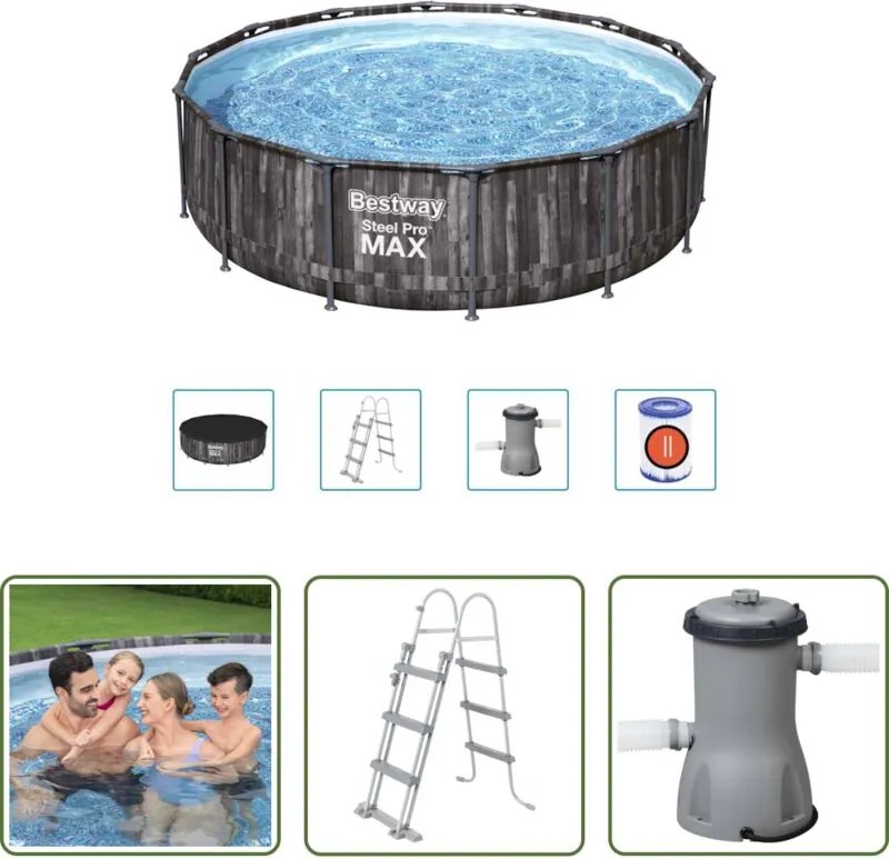 vidaXL Piscina con copertura - Bestway Set Piscina Steel Pro MAX Rotonda 427x107 cm