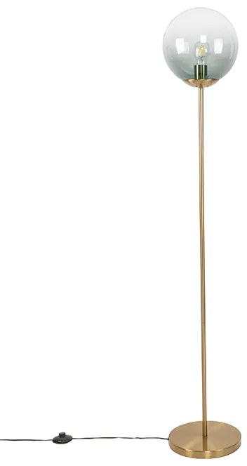 Lampada da terra Art Déco in ottone con vetro verde - Pallon