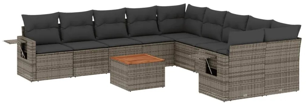 Set divani da giardino 11 pz con cuscini in polyrattan grigio