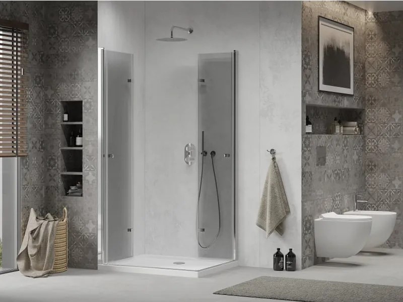 Mexen Lima Duo cabina doccia pieghevole 80 x 70 cm, trasparente, cromo + piatto Flat - 856-080-070-01-02-4010