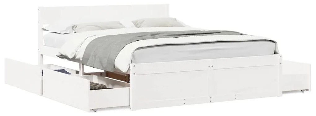 Letto Senza Materasso Bianco 160x200 Cm Legno Massello Di Pino /