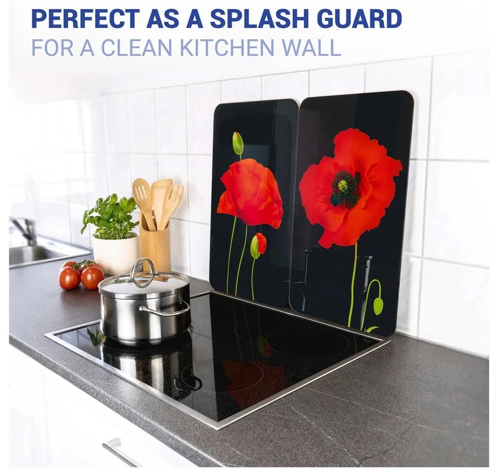 Set di 2 coperchi per stufe in vetro temperato 52x30 cm Poppy - Maximex