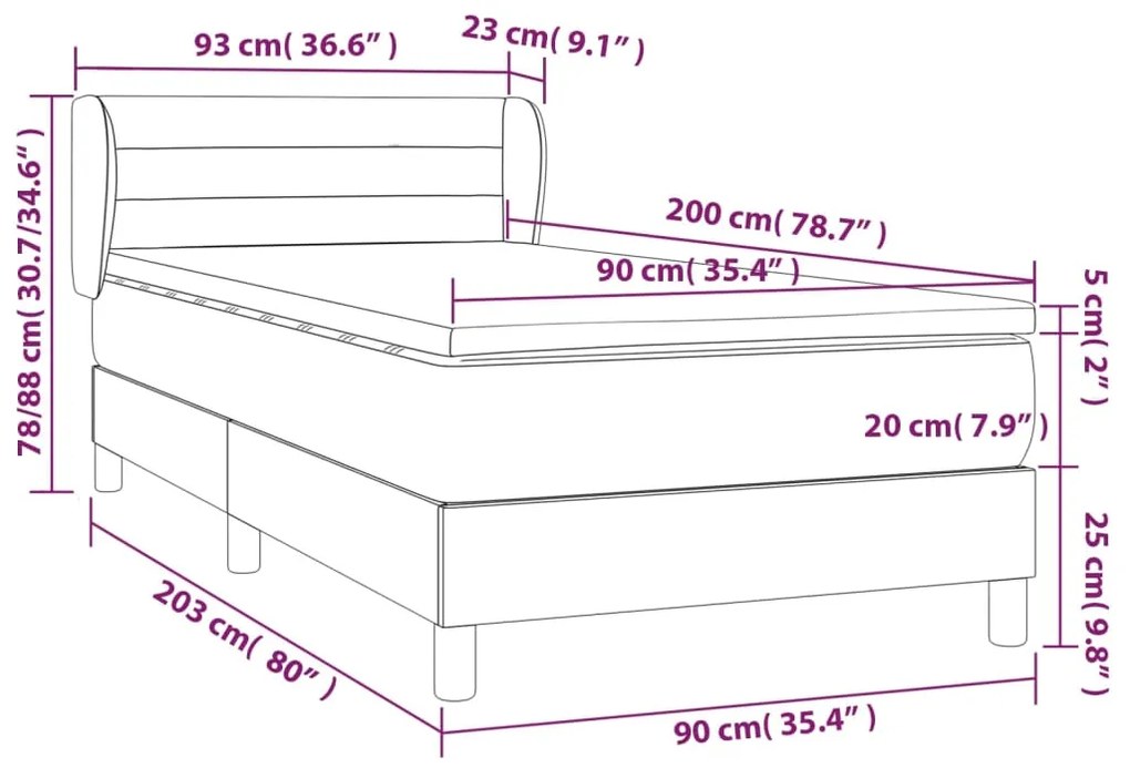 Giroletto a Molle con Materasso Grigio Scuro 90x200 cm Velluto