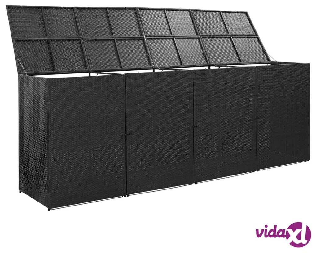 vidaXL Copribidone Quadruplo Spazzatura Nero 305x78x120 cm Polyrattan