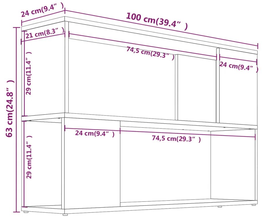 Libreria Grigio Sonoma 100x24x63 cm in Legno Multistrato