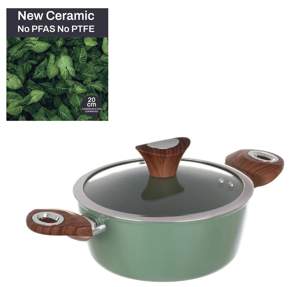 Casseruola 20 cm con coperchio verde New Ceramic