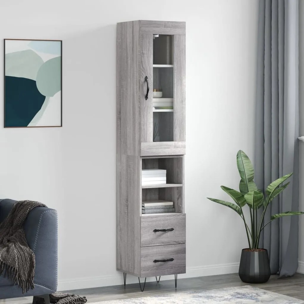 Credenza grigio sonoma 34,5x34x180 cm in legno multistrato