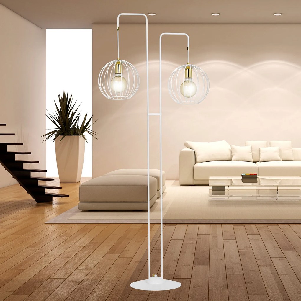Piantana Contemporaneo Omoikane Acciaio Bianco 2 Luci E27 Ip20