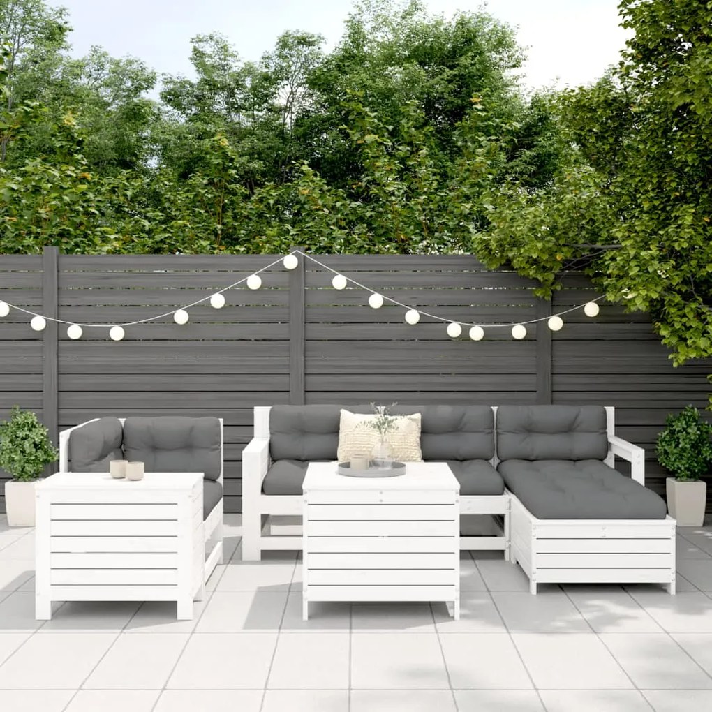 Set divani da giardino 7 pz bianco in legno massello di pino