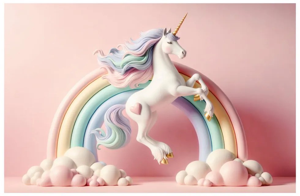 Quadro su tela – Unicorno magico con arcobaleno