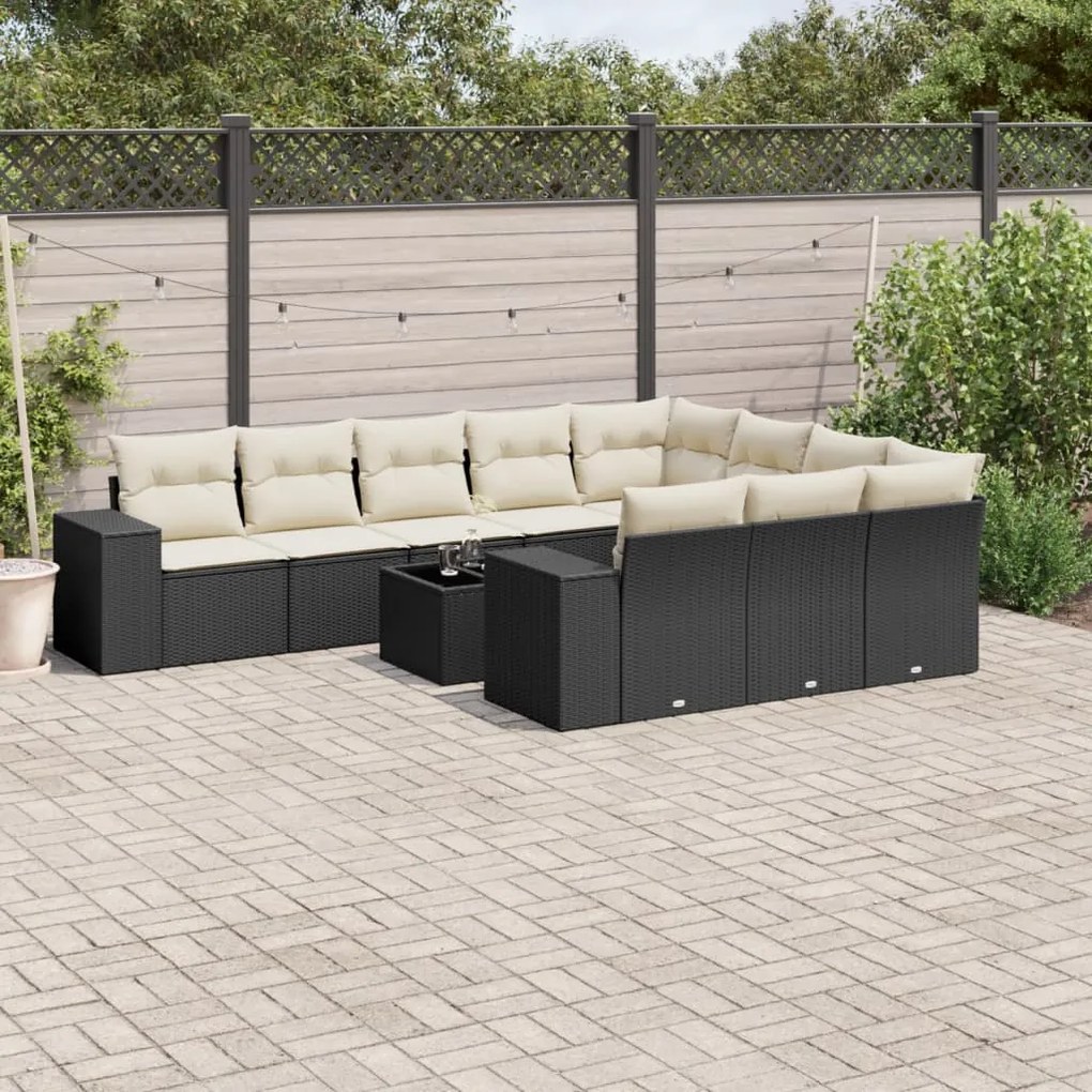 Set Divani da Giardino 11 pz con Cuscini in Polyrattan Nero