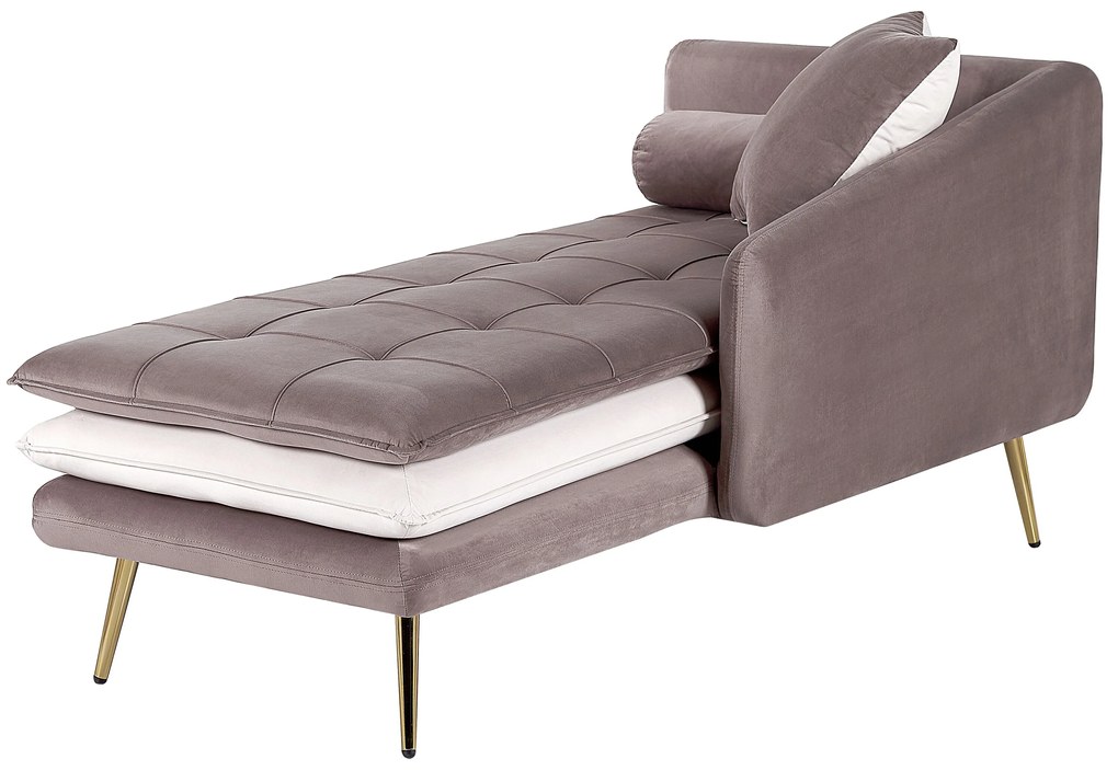 Chaise longue sinistra in velluto marrone e bianco GONESSE Beliani
