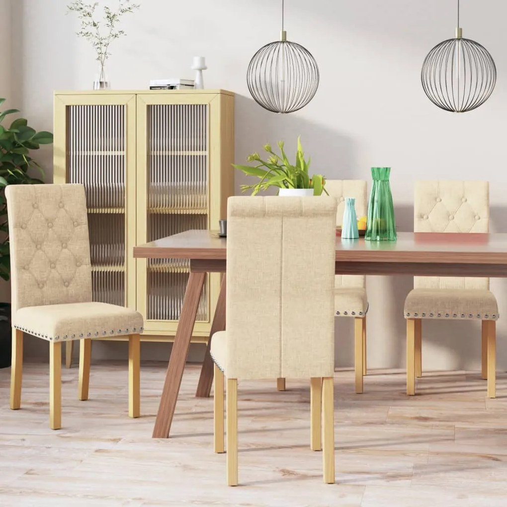 Sedie Da Pranzo 4 Pz Crema İn Tessuto /