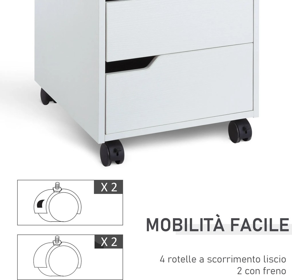 Cassettiera da Ufficio 3 Cassetti Maniglie a Scomparsa 40x50x57,5 cm Bianca...