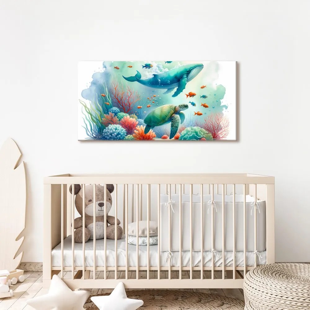 Quadro su tela – Tartaruga e balena nell’oceano