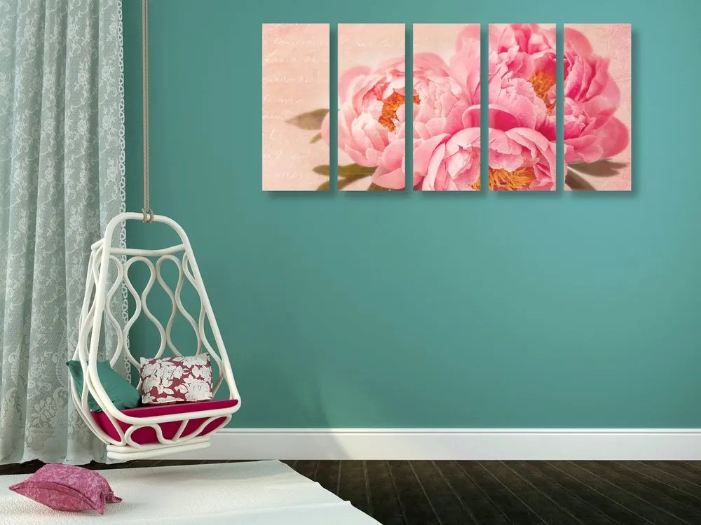 Quadri 5 pezzi – Peonia delicata
