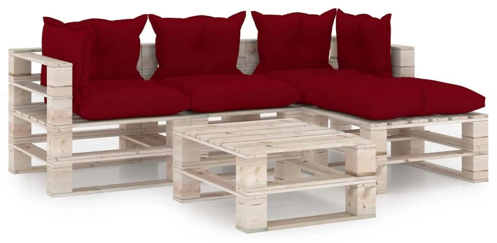 Set divani da giardino pallet 5 pz con cuscini in legno di pino