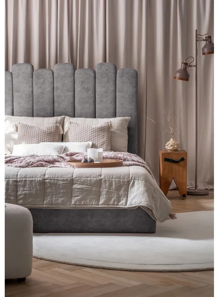 Letto matrimoniale imbottito grigio con contenitore con griglia 180x200 cm Dreamy Aurora - Miuform