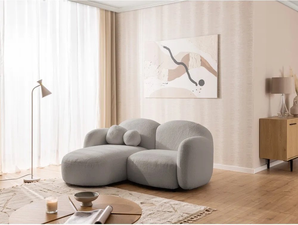 Divano angolare grigio (con penisola a sinistra/con chaise lounge) con rivestimento in bouclé Orbit – Ropez