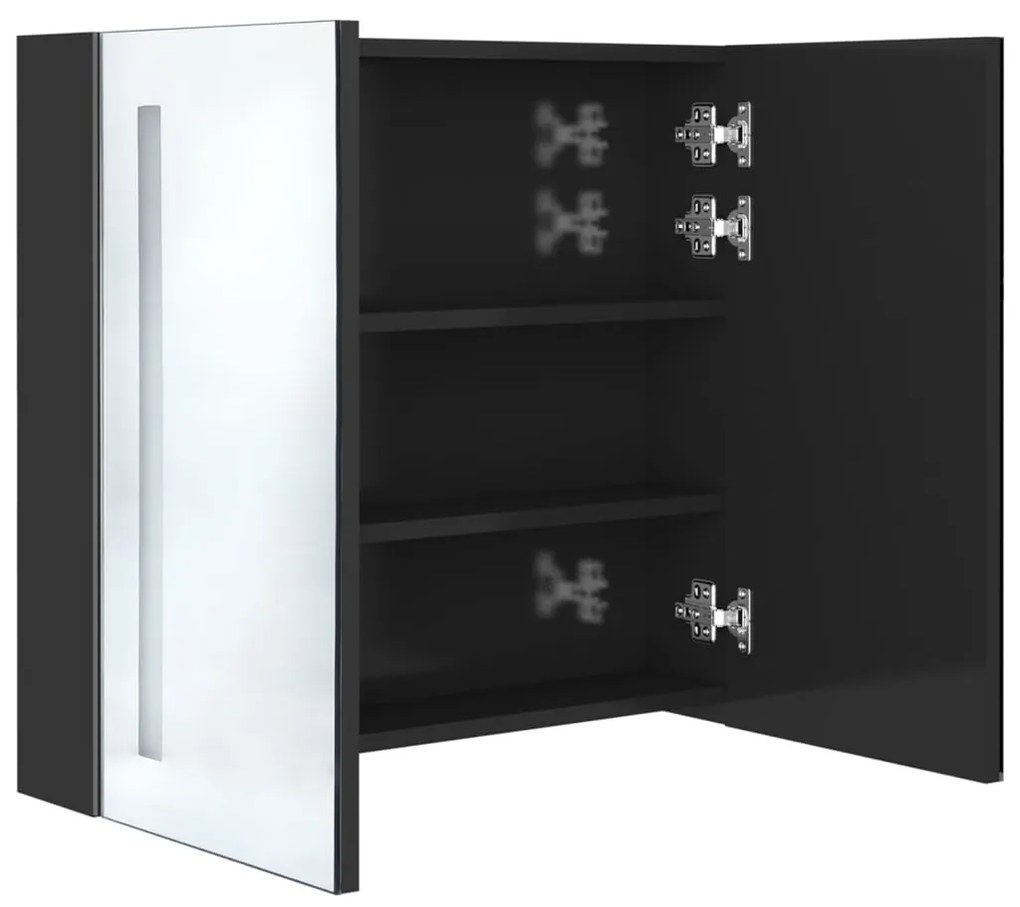 Armadietto bagno con specchio e led nero lucido 62x14x60 cm