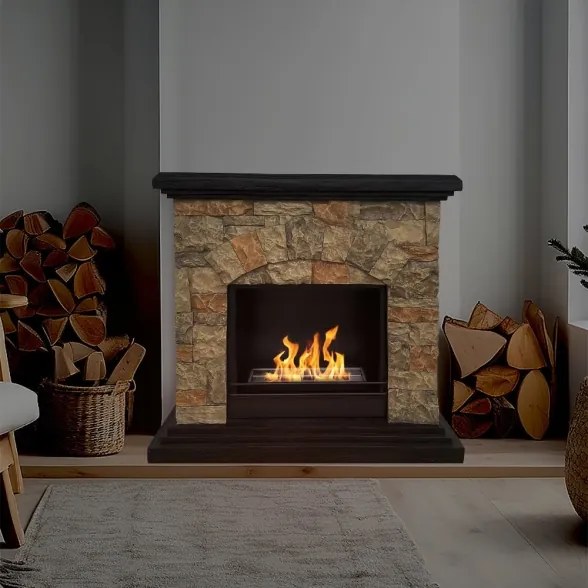 Camino a bioetanolo da terra Belluno effetto pietra L105xP38xH100 cm