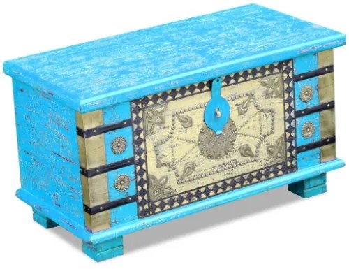 Baule Blu Legno di Mango 80x40x45 cm